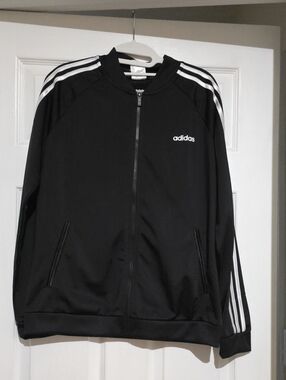 adidas Black Track Jacket with White Three-Stripe Accents